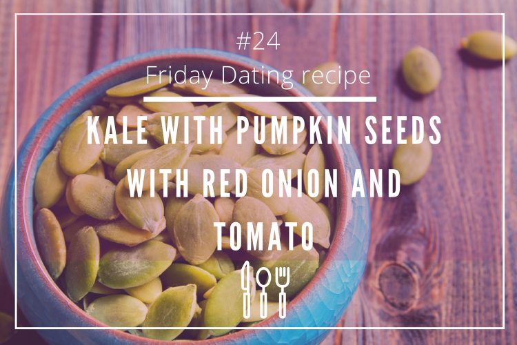 Kale and Pumpkin seeds with red onion and tomato