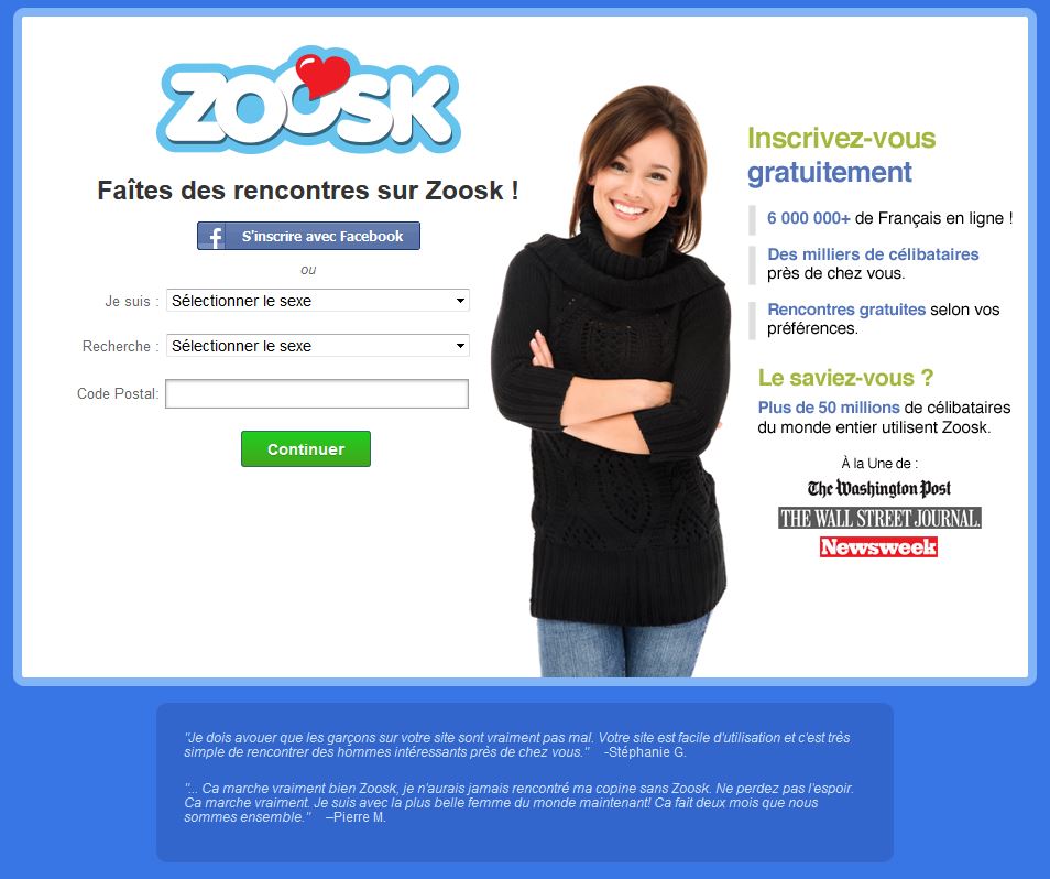 Sites de rencontre: Zoosk.com.